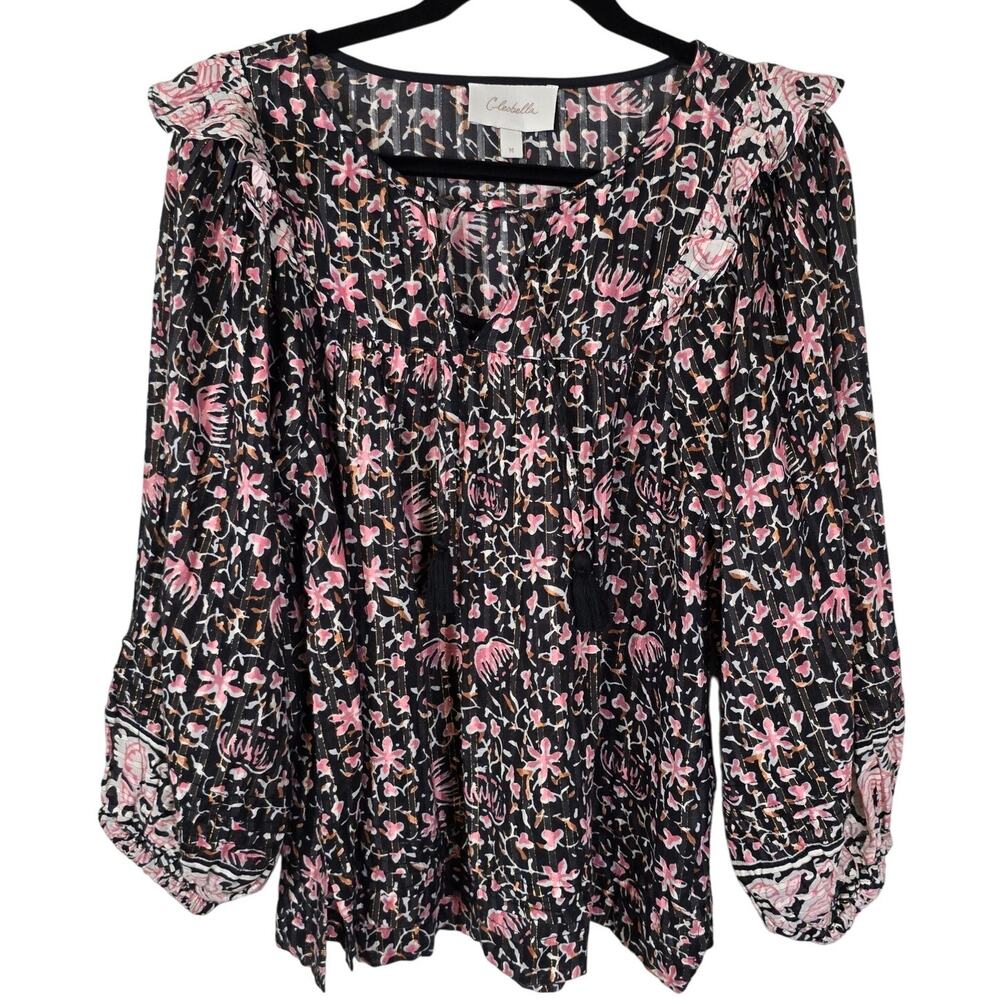 Cleobella Brynlee Blouse Women's M Black Pink Organic Cotton Cottagecore Boho